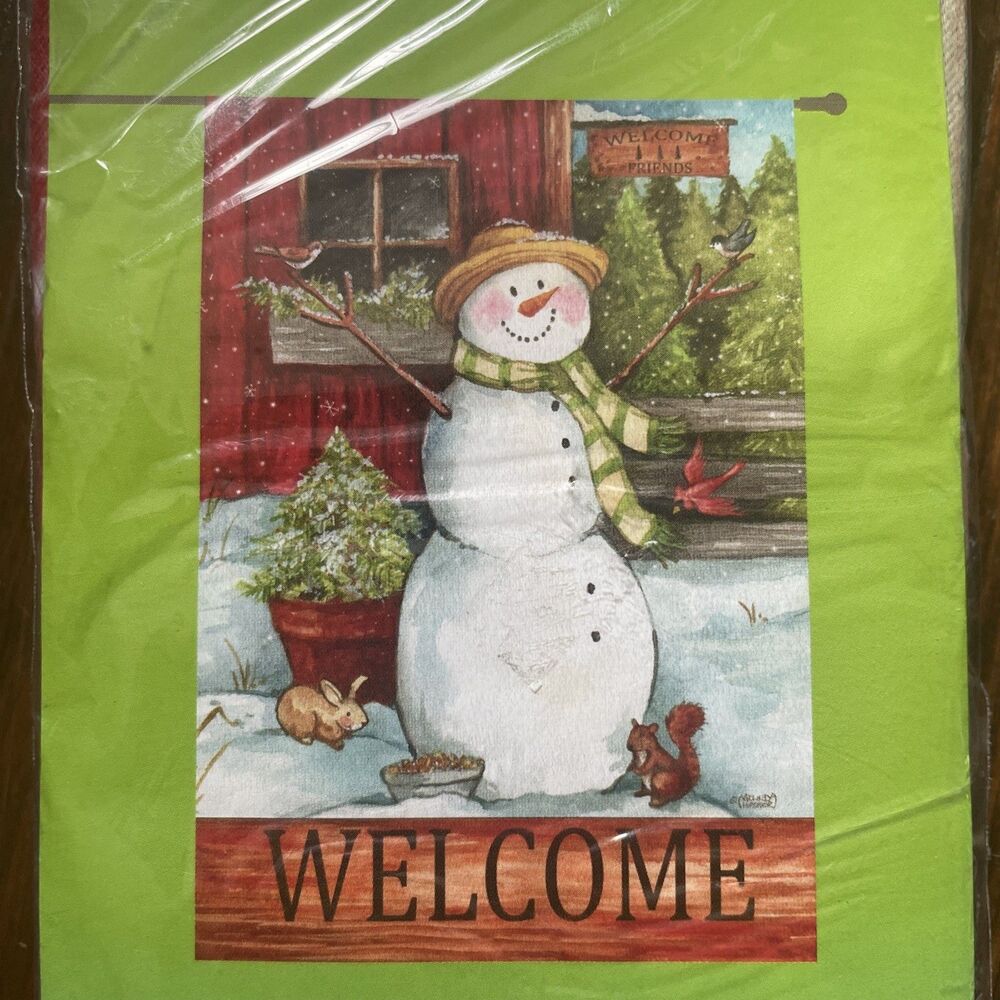 *NEW* Rain or Shine "WELCOME" Snowman 2 Sided Large House Flag Squirrel Bunny